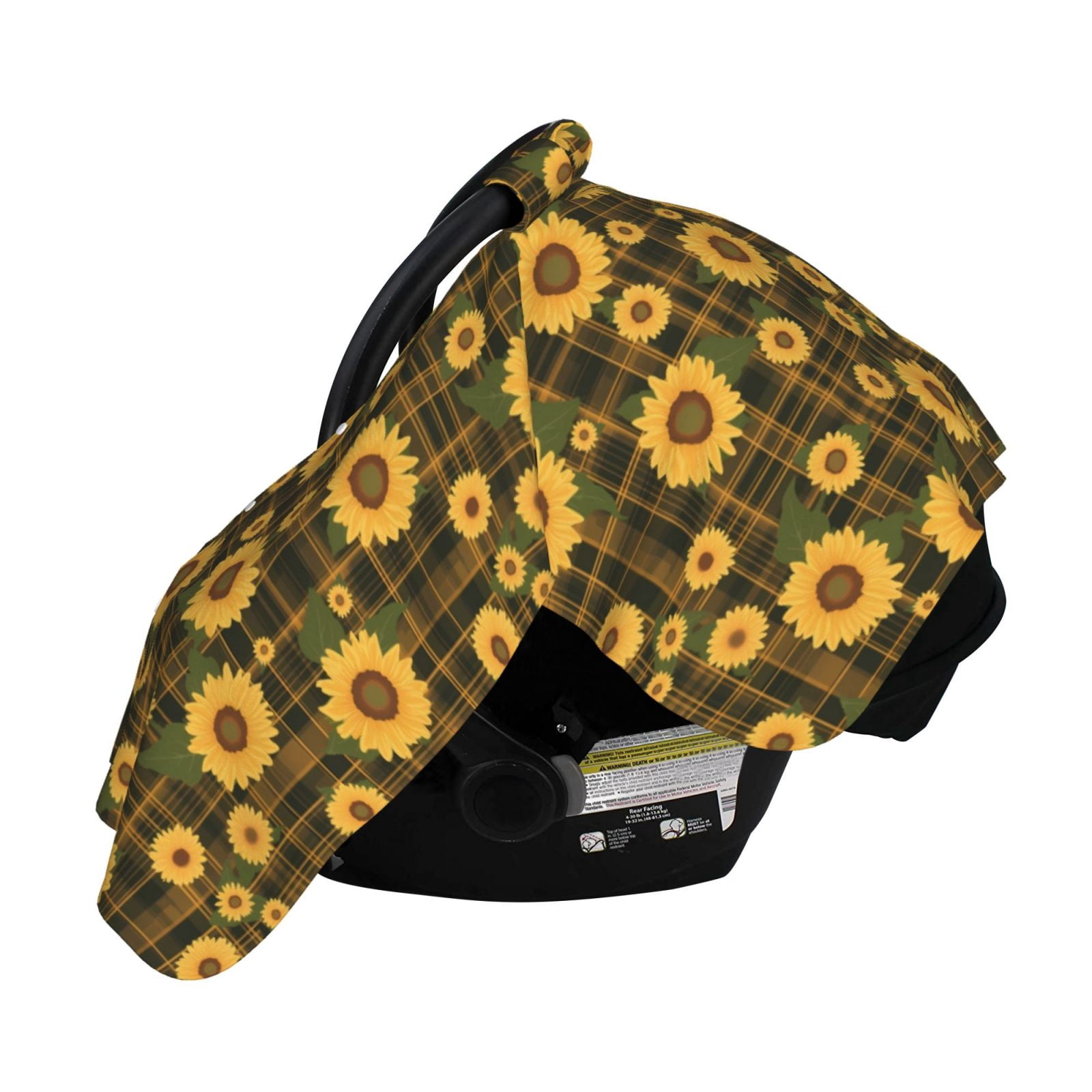 Naloa Vintage Plaid Sunflower Baby Car Seat Cover, Breathable Baby Carrier Cover, Multiuse Baby Carrier Cover & Nursing Breastfeeding Cover