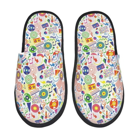 Balery Retro Musi Disco Slient Indoor Furry Fleece Comfort House Shoes Soft Non-Slip Home Shoes Cotton slippers House Slippers-- Medium