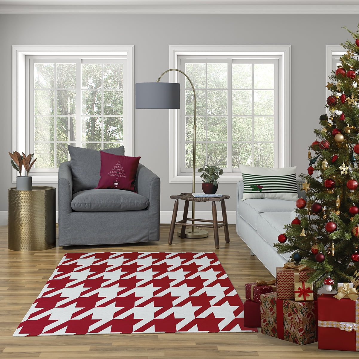 16" x 16" Simply Daisy Hearty Holidays Polyester Accent Pillow, Maroon (1 Count)