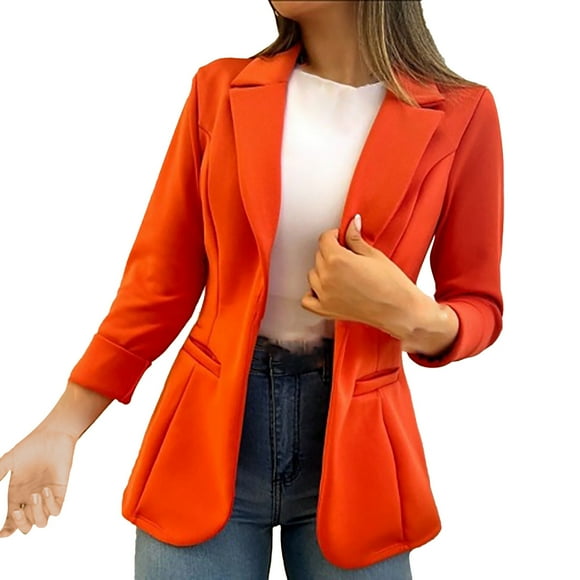 Bmisegm Women's Solid Color Minimalist Long Sleeve Jacket Fall Fashion Womens Coats Red S