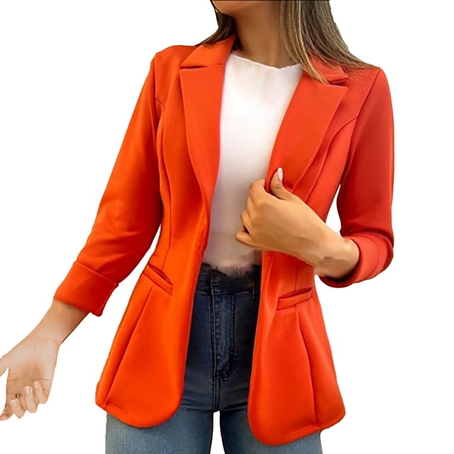 Gibobby Blazer para mujer Mujeres Chaqueta De Traje De Blazer Delgada para El Trabajo Diario Collar De La Solapa del Traje(Rojo,M)