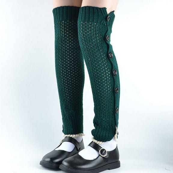 GZWYHT Crew Socks,Knee High Stockings Women Winter Warm Crochet Knitted Boot Cuff Socks Knee Length Leg Warmers Extra Long Thigh High Buttons Leg Warmers Pile Socks Dress Socks,Slouch Socks Green
