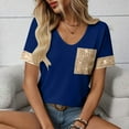 thumbnail image 5 of biudgviw Sequin Tops for Women V Neck Short Sleeve Glitter Shirts Fashion Casual Sparkle Summer T-Shirt for Party Club, 5 of 7