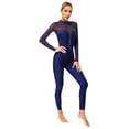 thumbnail image 5 of Raenseen Women Rhinestone Ballet Gymnastics Unitard One Piece Dance Bodysuits Acrobatics Uniforms Navy Blue M, 5 of 8