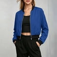 thumbnail image 5 of Bosfbaoi Jackets for Women Rib Knit Baseball Collar Full Zip Water Resistant Windproof Cropped Bomber Flight Jacket with Side Hand Pockets, 5 of 7