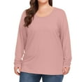 thumbnail image 7 of Qwertyu Women's Plus Size Long Sleeve T-Shirt Casual Loose Cotton Shirts Scoop-Neck Basic Tops for Women Light pink 2XL, 7 of 7