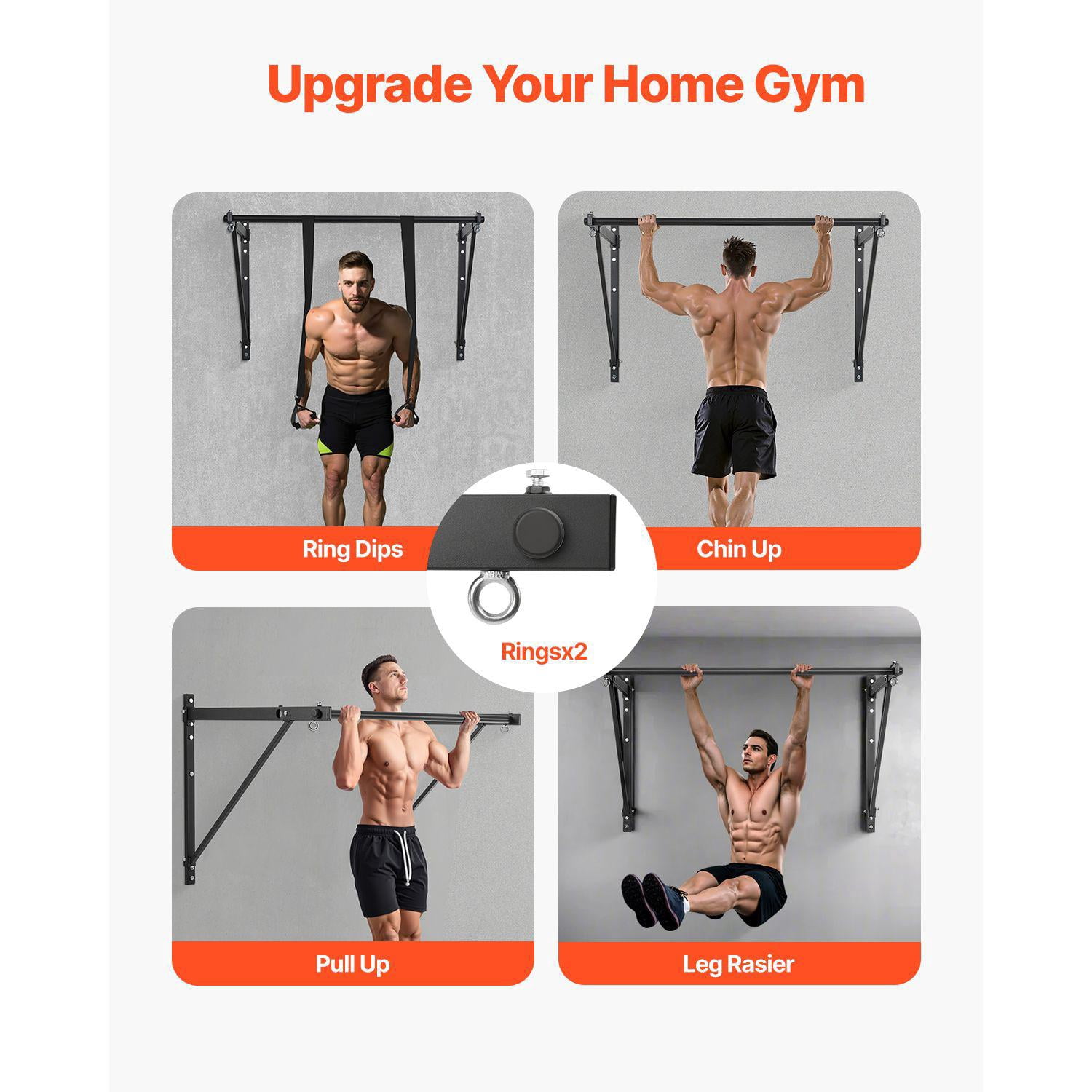 Wall Mounted Pull Up Bar 50 Inch Width Adjustable Depth 22 or 30 Inches Heavy Duty Steel 440 lbs Weight Capacity Home Gym Chin Up Station