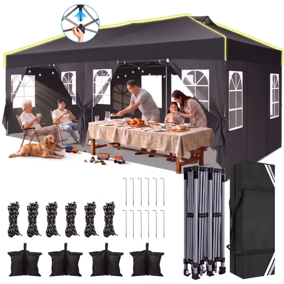SANOPY 10 x 20 Ft Commercial Pop Up Canopy Tent, Heavy Duty Steel Frame, Vented Roof, 4 Sandbags and Carry Bag for Outdoor Markets and Parties, Black