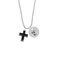thumbnail image 2 of Delight Jewelry Silvertone Large Black Enamel Cross with Decorated Sides Silvertone Script Initial Disc - E - Charm Necklace, 20"+3", 2 of 4