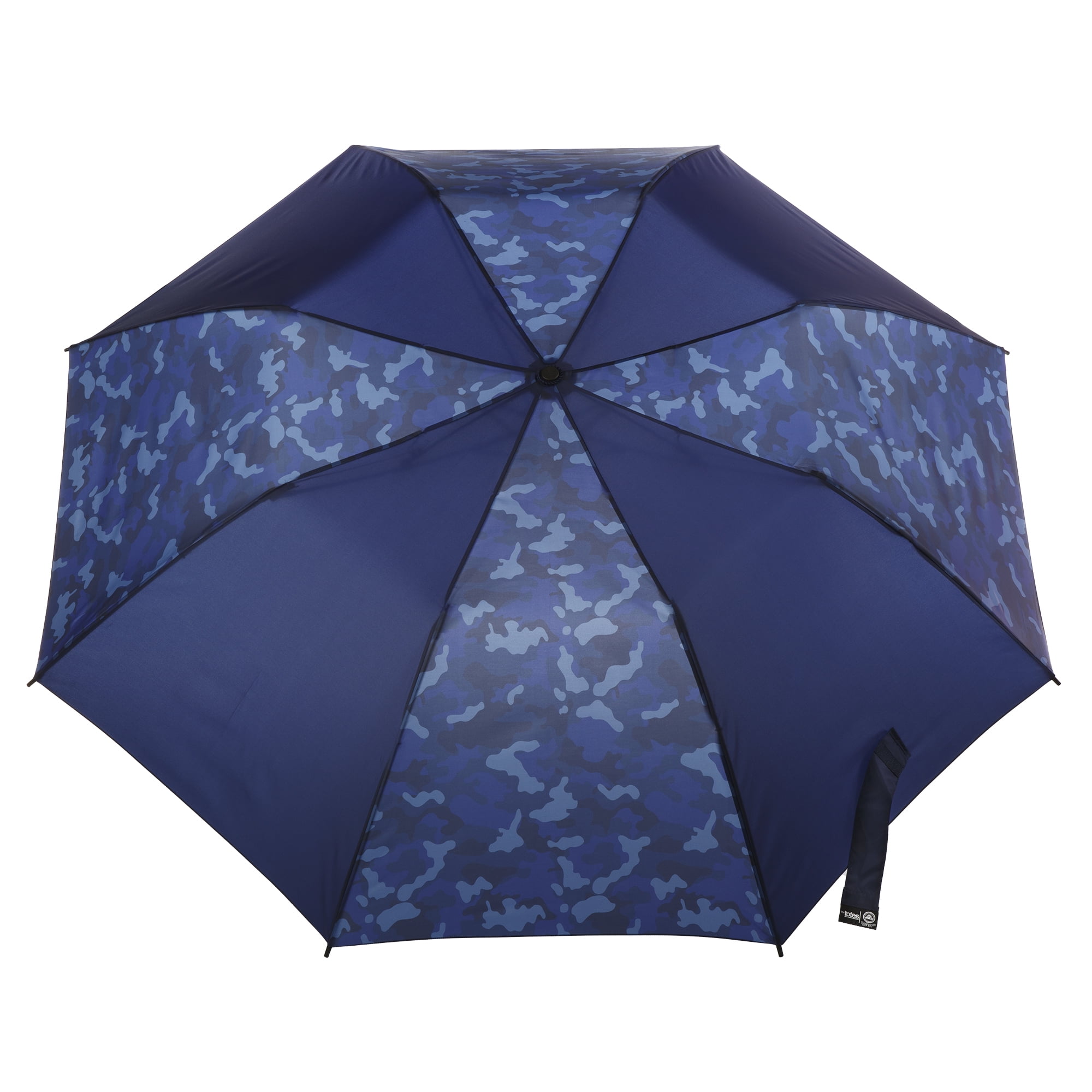 Totes Recycled Canopy Vented One-Touch Auto Open Golf Rain Umbrella with Sunguard, Navy Camo