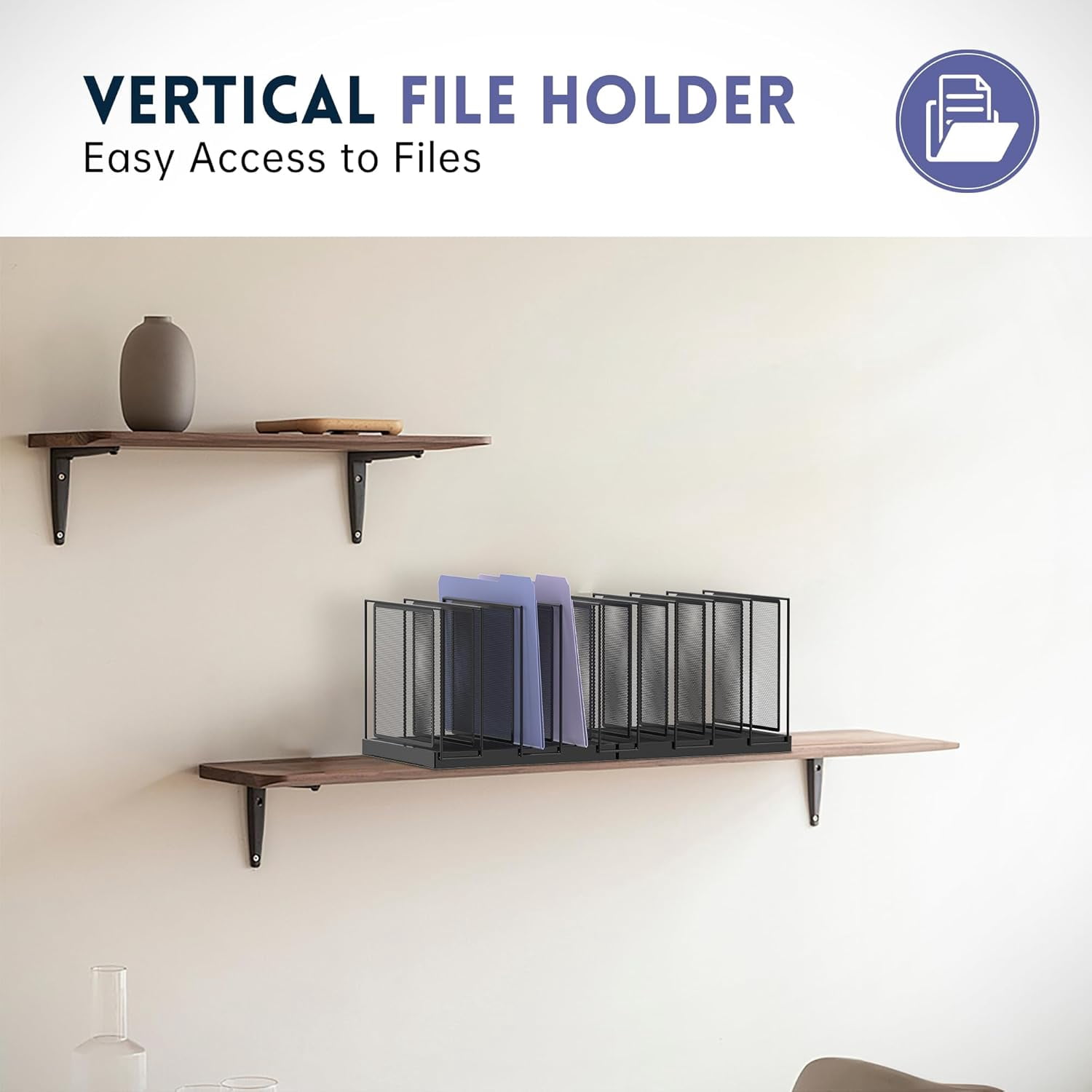 INTIGE Desktop File Sorter, Vertical File Folder, Mail Sorter Organizer, Metal Desktop File Folder Organizer, Black