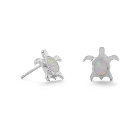 Turtle Stud Earrings with White Synthetic Opal Inlay