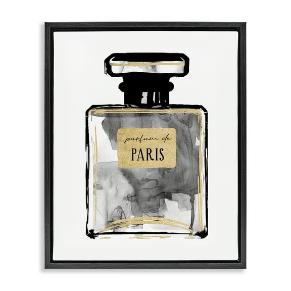 Stupell Industries Bold French Perfume Beauty & Fashion Painting Black Floater Framed Art Print Wall Art, 17 x 21