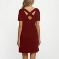 thumbnail image 4 of Backless Summer Dress Womens Cross Back Short Sleeve Crew Neck A Line Mini Dresses Casual Trendy Outfits, Red XL, 4 of 8