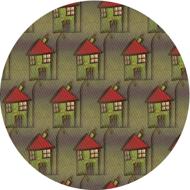 Ahgly Company Tapis Rond Lavable en Machine Intérieur Transitionnel Vert Noisette, 3 Pieds Rond