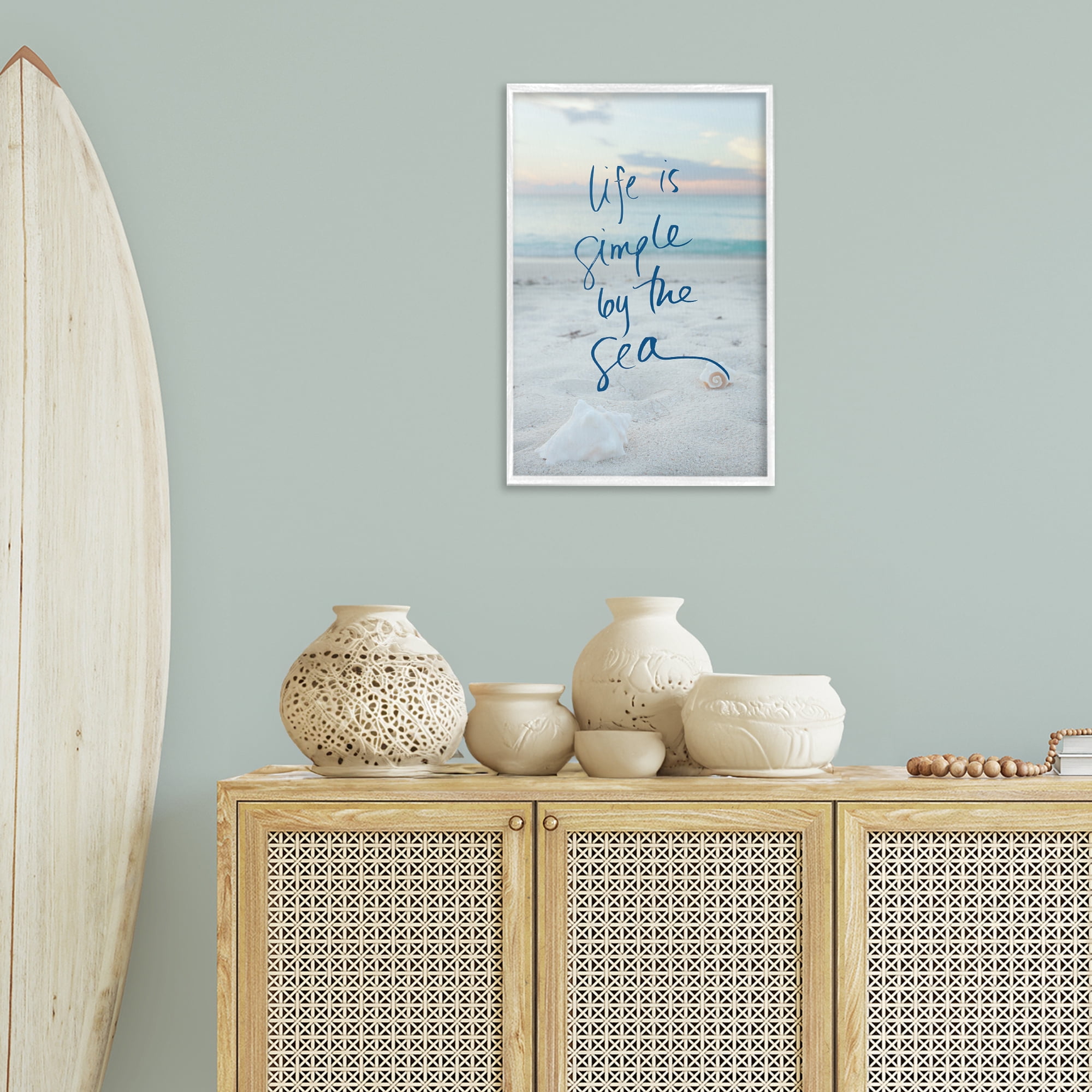 Stupell Industries Simple By The Sea Coastal Painting White Framed Art Print Wall Art, 16 x 24