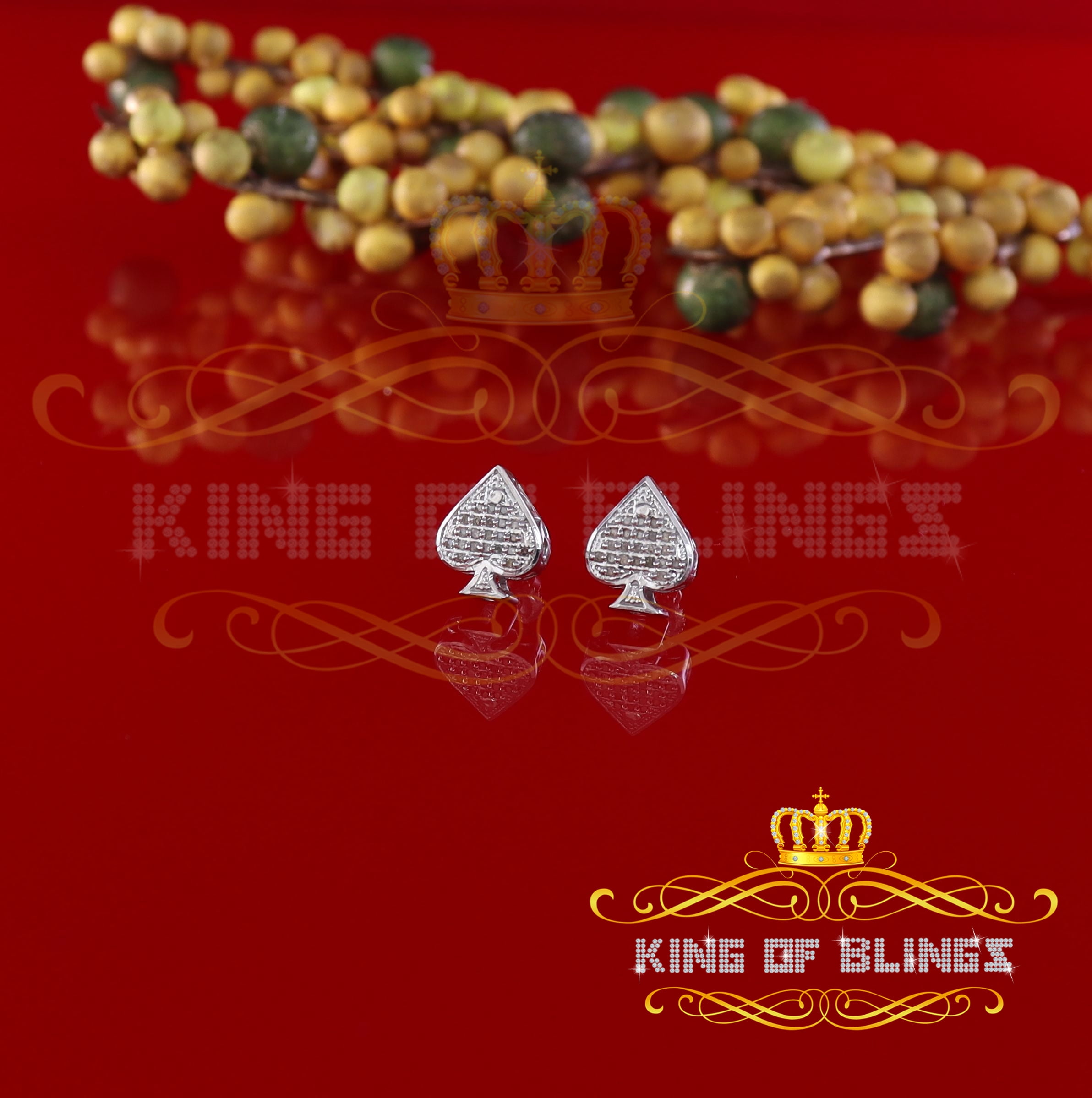 King of Bling's 925 Sterling Silver White 0.10ct Diamond For Women's / Men's Stud Heart Earring