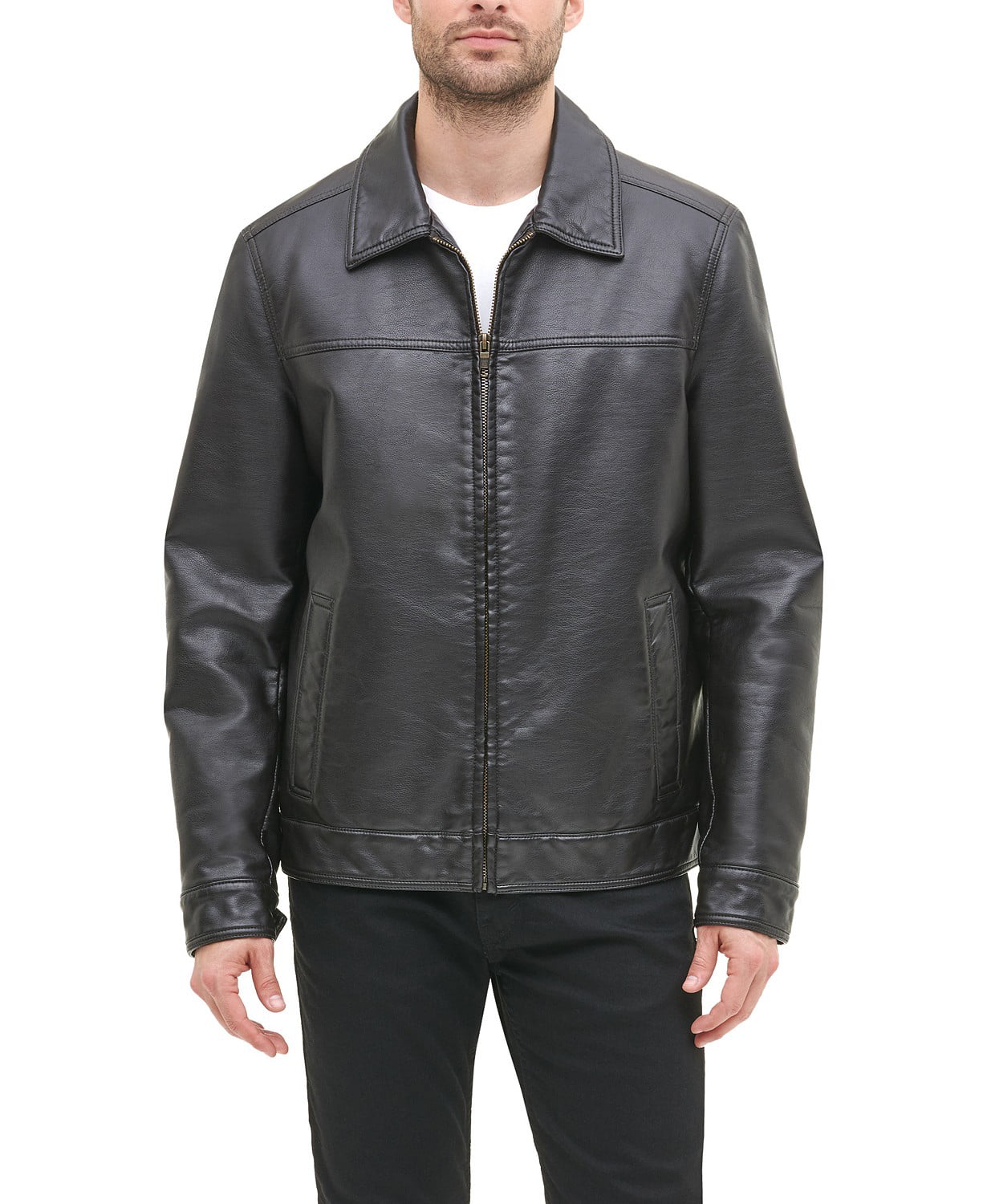 DARK BROWN Men's Faux Leather down Collar Jacket Small - Walmart.com