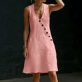 thumbnail image 7 of Women's V-Neck Sleeveless Asymmetrical Button Down Mini Shift Dress with Pockets, 7 of 7