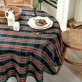 thumbnail image 4 of Christmas Blue Plaid Waterproof Tablecloth – Classic Woven Check Design – Holiday Dining Table Cover for Xmas Parties, Stain-Resistant & Durable, 60" Round, 4 of 6