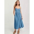 thumbnail image 5 of Women Sleeveless Spaghetti Strap Scoop Neck Denim Dresses Button Up Flowy A-Line Jean Dress Blue S, 5 of 8