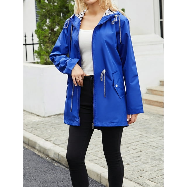xiaxaixu Veste Extérieure pour Femmes, Veste à Manches Longues à Capuche Rayée Zippée Veste d'Automne