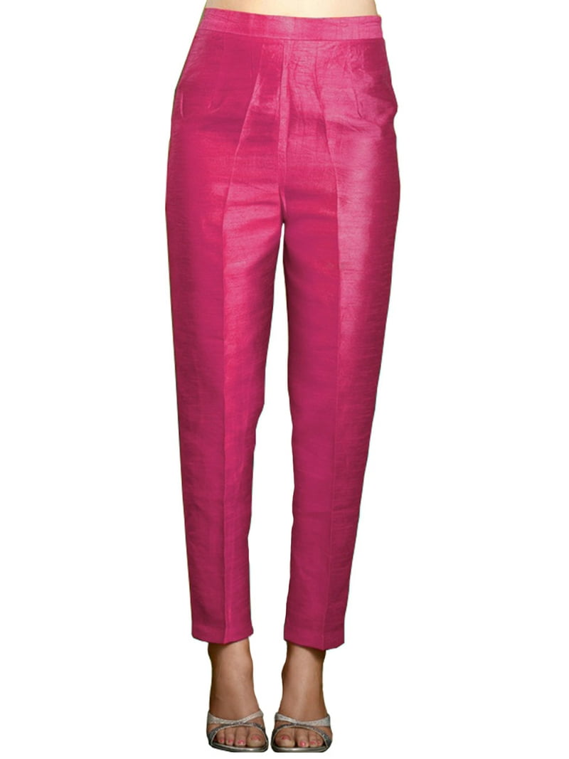 cigarette trousers pink Pants for Women Cigarette Trousers High Waist Silk Pants Soft Breathable  Slim Skinny Pants (Hot Pink, 1XL)