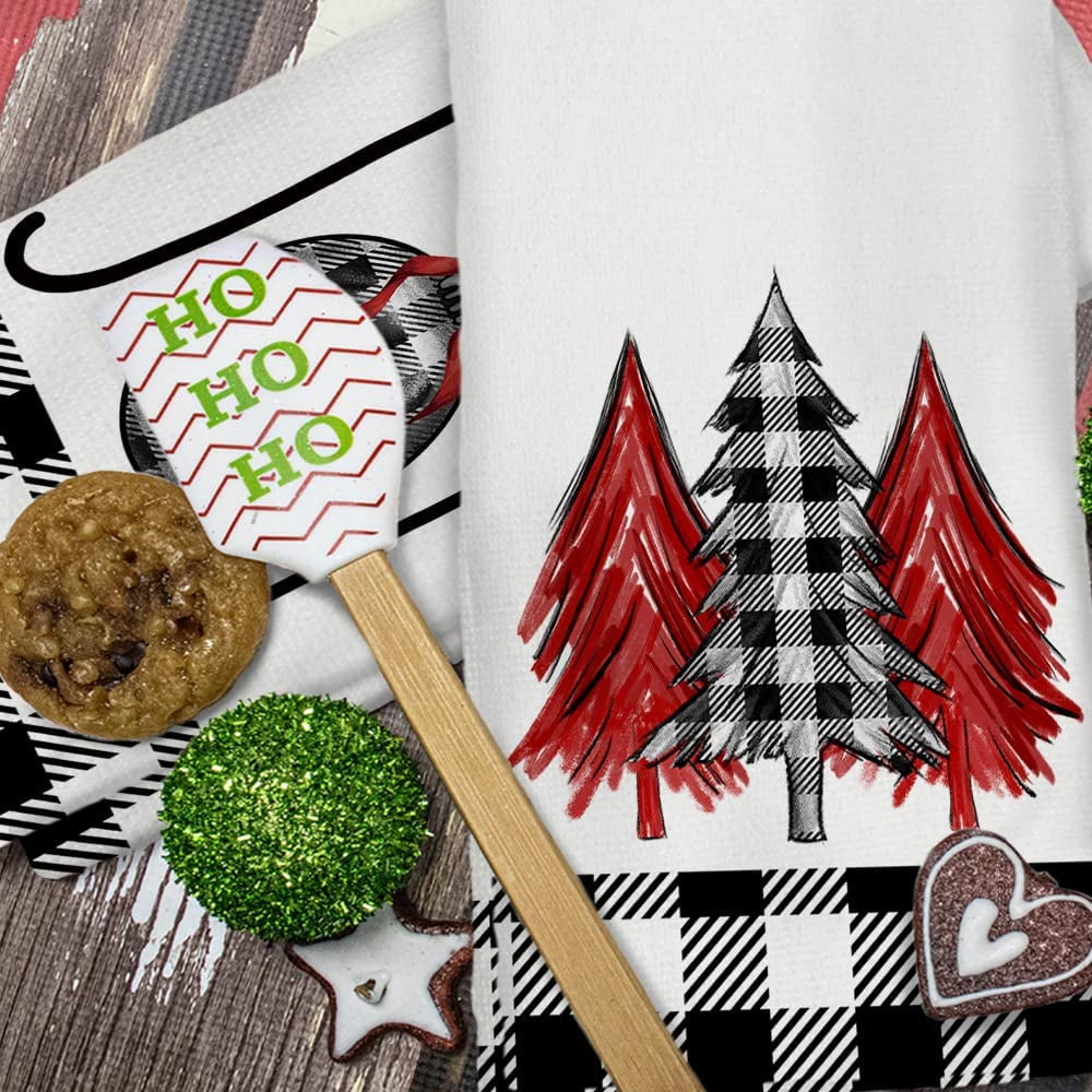 Seliem Hello Winter Kitchen Dish Towels Set of 2, Warm Winter Wishes Wooden  House Pine Tree Hand Towels Drying Baking Cooking Cloth, Christmas Holiday