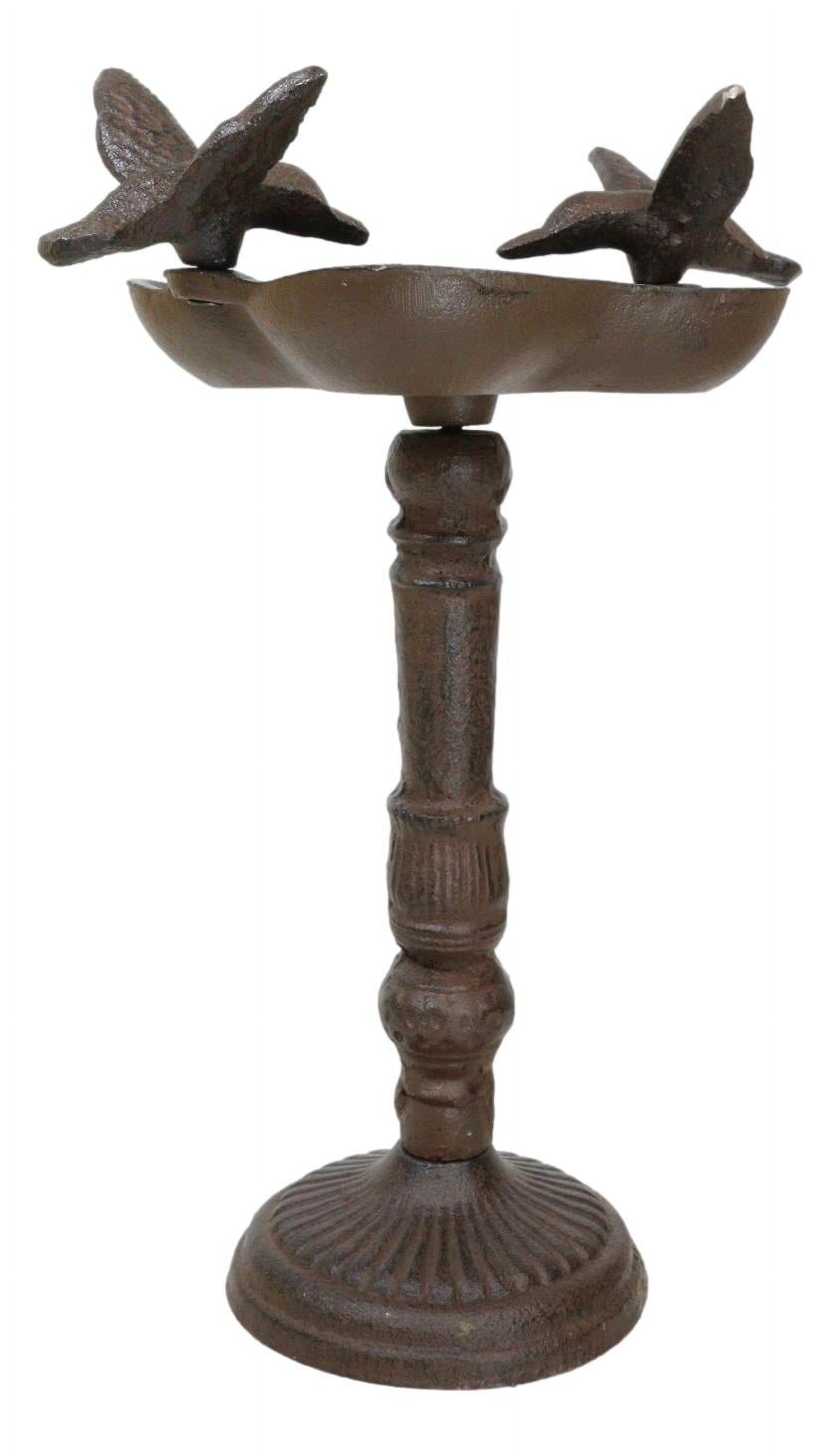 Rustic Cast Iron Hummingbirds Perching On Ornate Garden Bird Feeder Bath 11"H