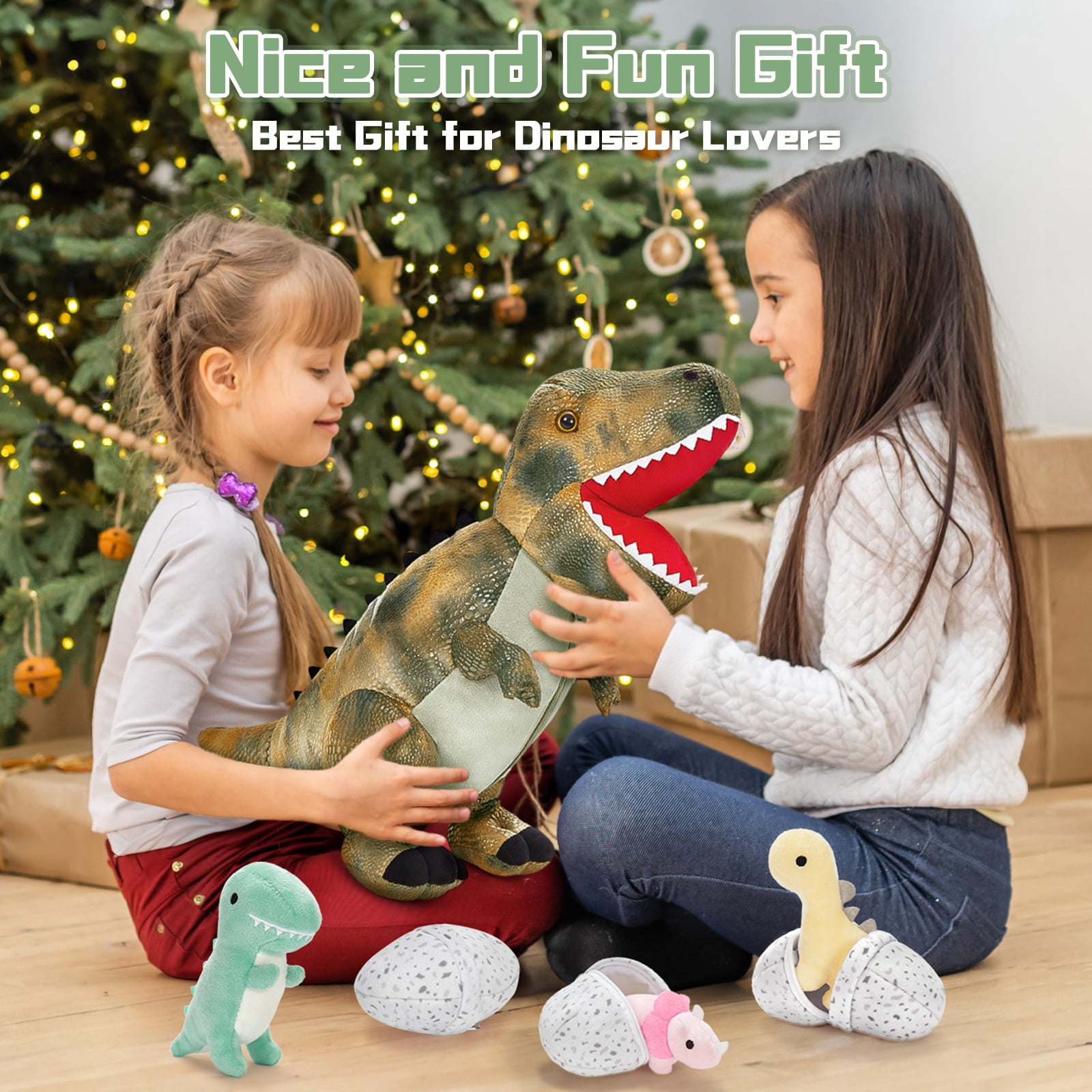 MorisMos 23.6" Stuffed Dinosaur Toy Mommy Dinosaur Plush with 3 Baby Stuffed Dinosaur Toys