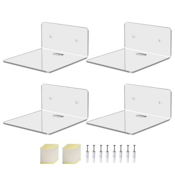 FEAMOS Clear Acrylic Floating Shelves Adhesive Display Shelf with Cable Clips Floating Stylish Storage Rack for Living Room