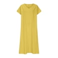 thumbnail image 4 of CIENVNSTG Dresses for Women Summer Short Sleeve V Neck Maxi Dress Plus Size Loose Casual Flowy Swing A Line Beach Sundress Yellow 3XL, 4 of 6