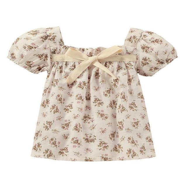 Robe Justaucorps pour Bébé Fille Imprimé Floral Manches Courtes Robe d'Été Vêtements Décontractés