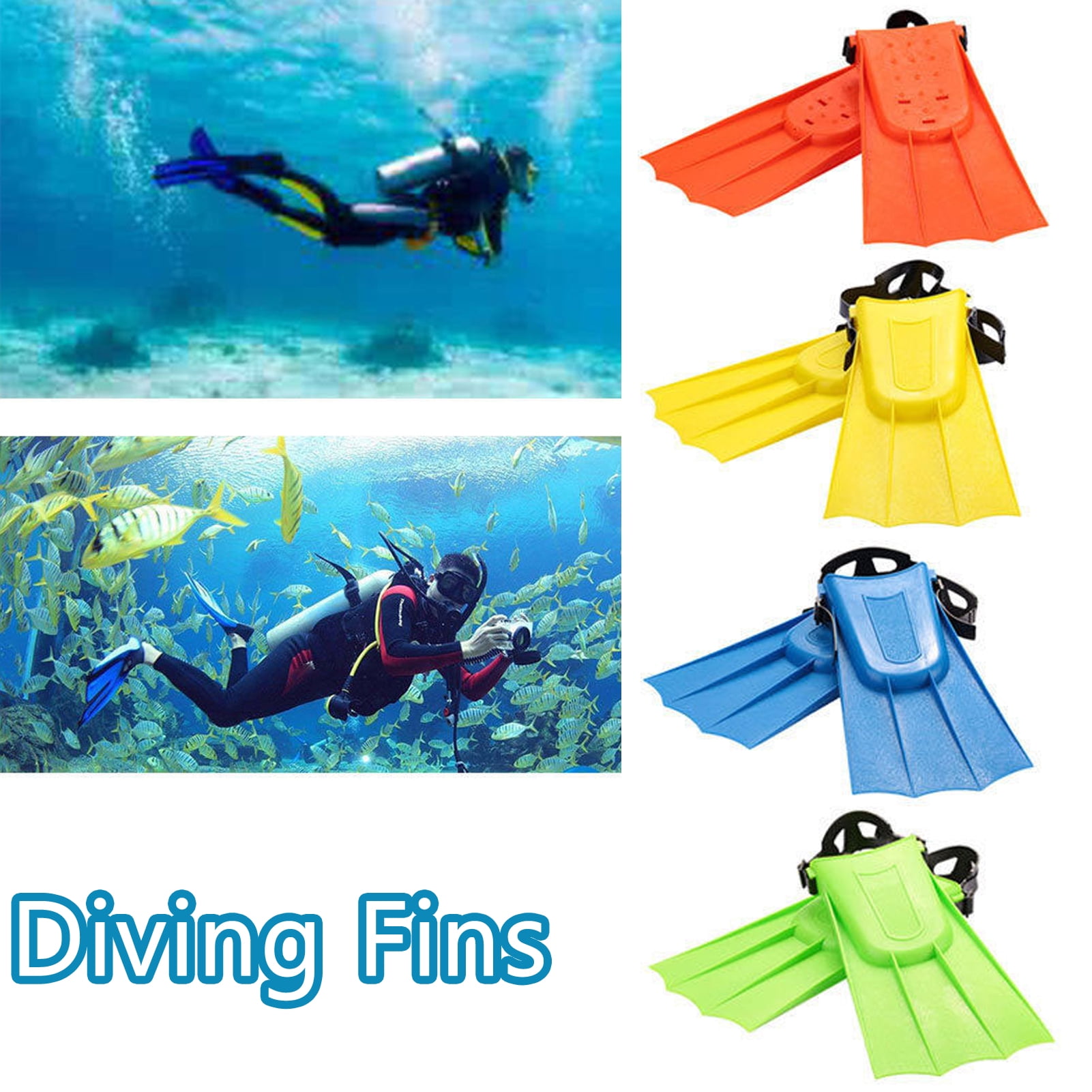 1 Pair Kids Adjustable Flippers Fins Snorkel Scuba Swimming Diving Orange 