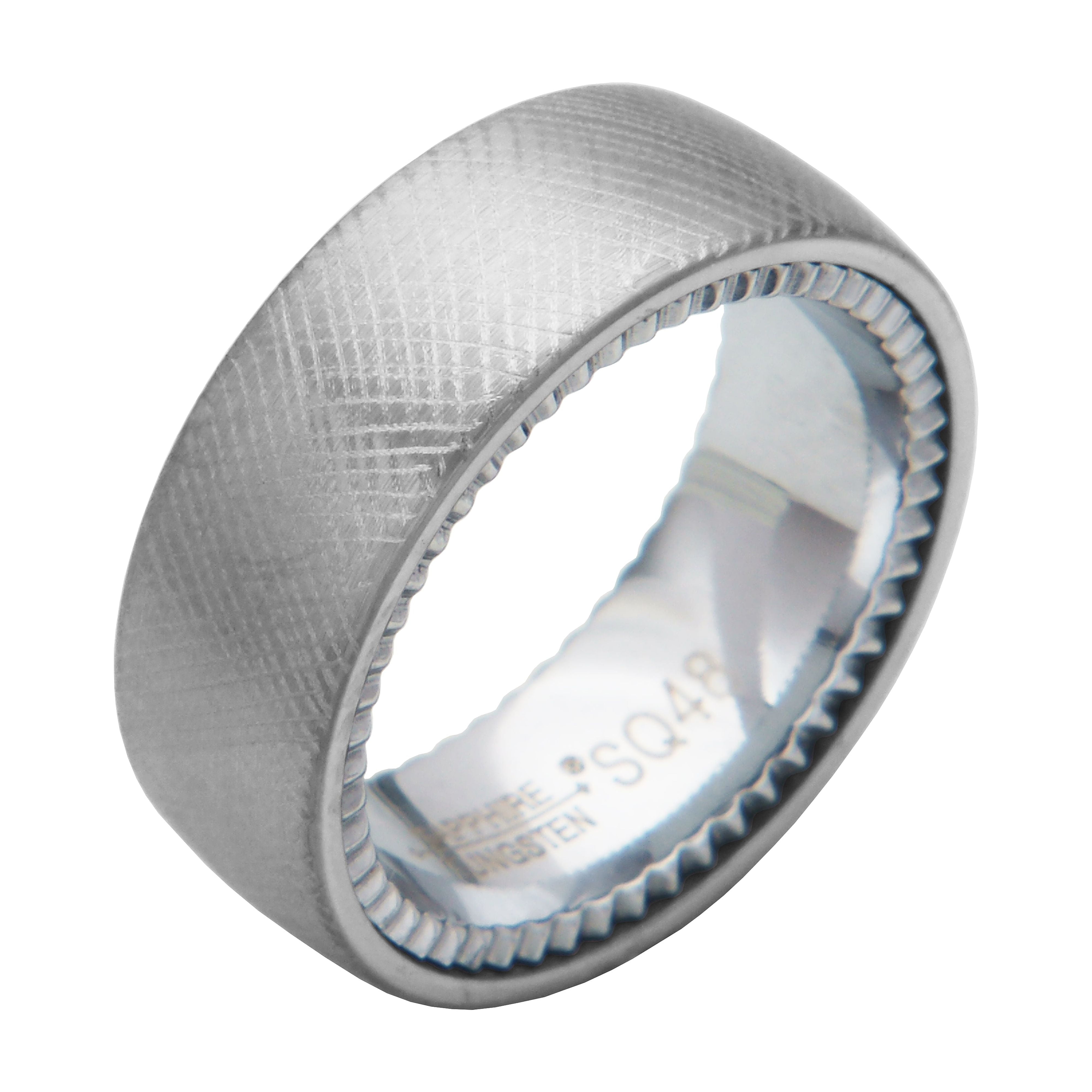 Forever Facets White Sapphire Tungsten Crosshatch Comfort Fit Wedding Band, Size 9, Male