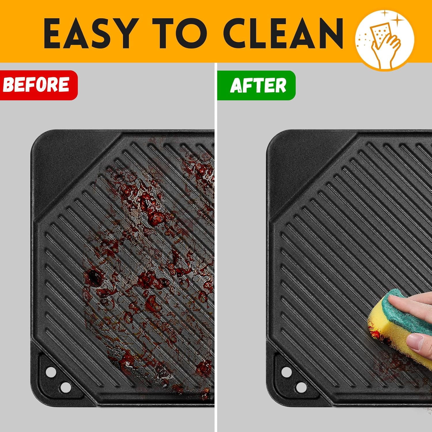 Cast Iron Reversible Griddle, Double-sided Flat Ribbed Pan for Indoor Outdoor Stove Grill Camping Cooking