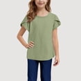 thumbnail image 2 of Karoyedx Toddler Girls T Shirts Girls Ruffle Short Sleeve Tops Kids Crewneck T Shirts Summer Basic Tees Blouses Green Size,11-12 Years, 2 of 5