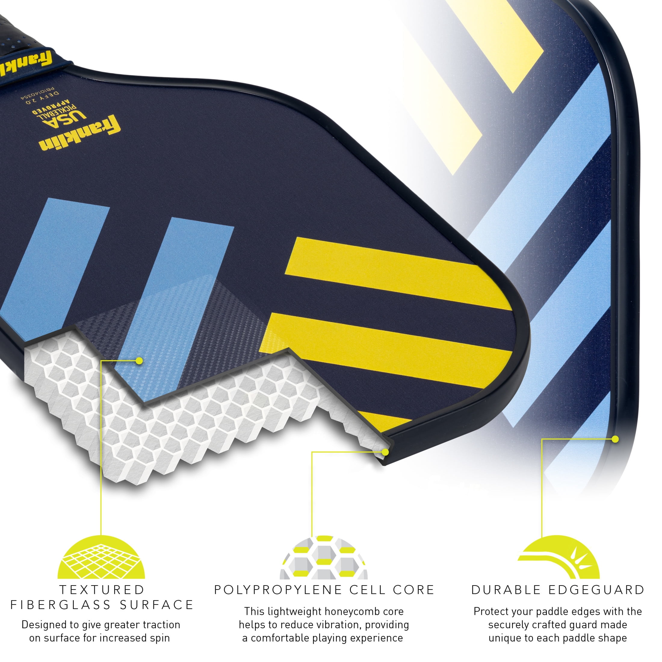 (2 pack) Franklin Sports Pickleball Paddle - DEFY - Textured Fiberglass Surface - Polypropylene Core - DEFY - Official USA Pickleball (USAP) Approved