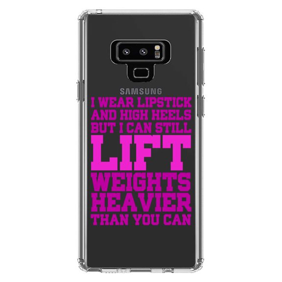 DistinctInk Clear Shockproof Hybrid Case for Samsung Galaxy Note 9 - TPU Bumper Acrylic Back Tempered Glass Screen Protector - Lipstick & High Heels Can Life Weights Heavier