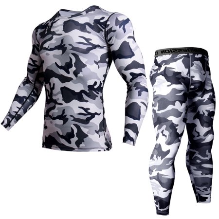 

unbranded Winter Thermal Underwear Sets Men Outdoor Sports Long Johns Breathable Compressed Clothes Long-Sleeve Tights Suit Racing Gray Black L