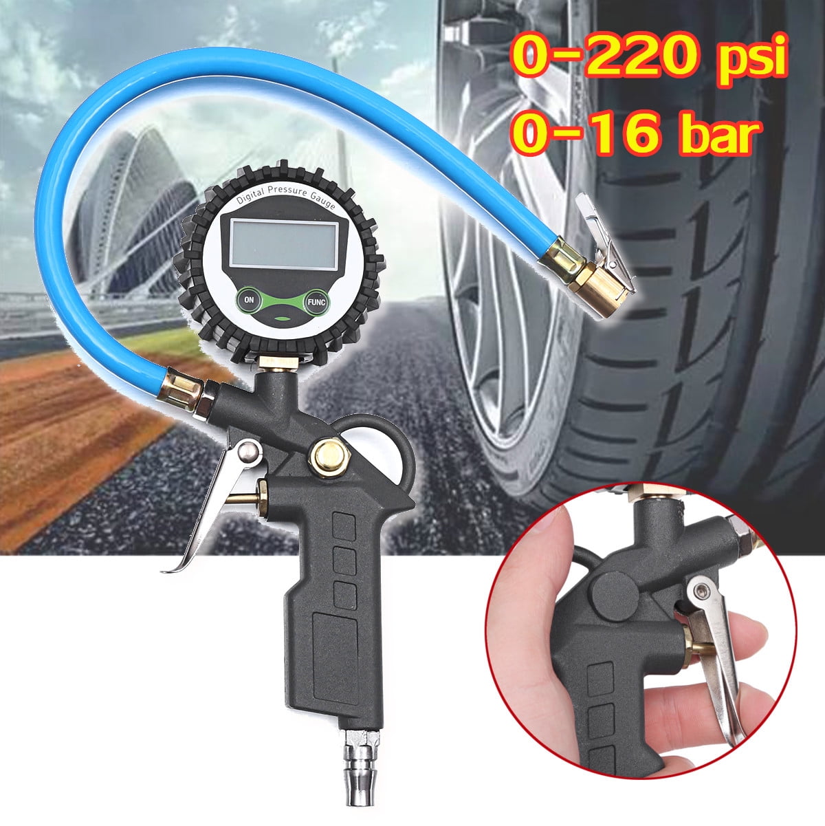 ASEWUN 220 psi LCD Digital Tire Inflator with Pressure Gauge Air Chuck Hose Car Truck Walmart