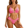 thumbnail image 2 of Bikini Sets for Women Ruffled Halter Triangle Bikini Top with Swim Bottom Two Piece Swimsuit Bathing Suit, 2 of 6