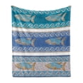 thumbnail image 1 of Mosaic Soft Flannel Fleece Throw Blanket, Style Byzantine Ceramics Inspired Maritime Fractal Fish Pattern Artwork, Cozy Plush for Indoor and Outdoor Use, 50" x 60", Slate Blue, by Ambesonne, 1 of 6