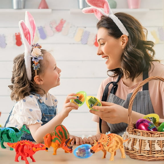 8 Pack Easter Hatching Eggs Dinosaur Toys Filled with Jumbo Deformable Transforming Dinosaur Toys Plastic Surprise Eggs Easter Basket Stuffers Fillers for Easter Eggs Hunt Party Favor Classroom Prize
