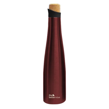 Insulated Stainless Steel Water Bottle With Cork Cap Pack Of 1 - 750ml, Wine | 18 Hours Insulation | Hot & Cold Water Bottle For Kids School Office Gym | Anti Rust, Leak Proof, BPA Free