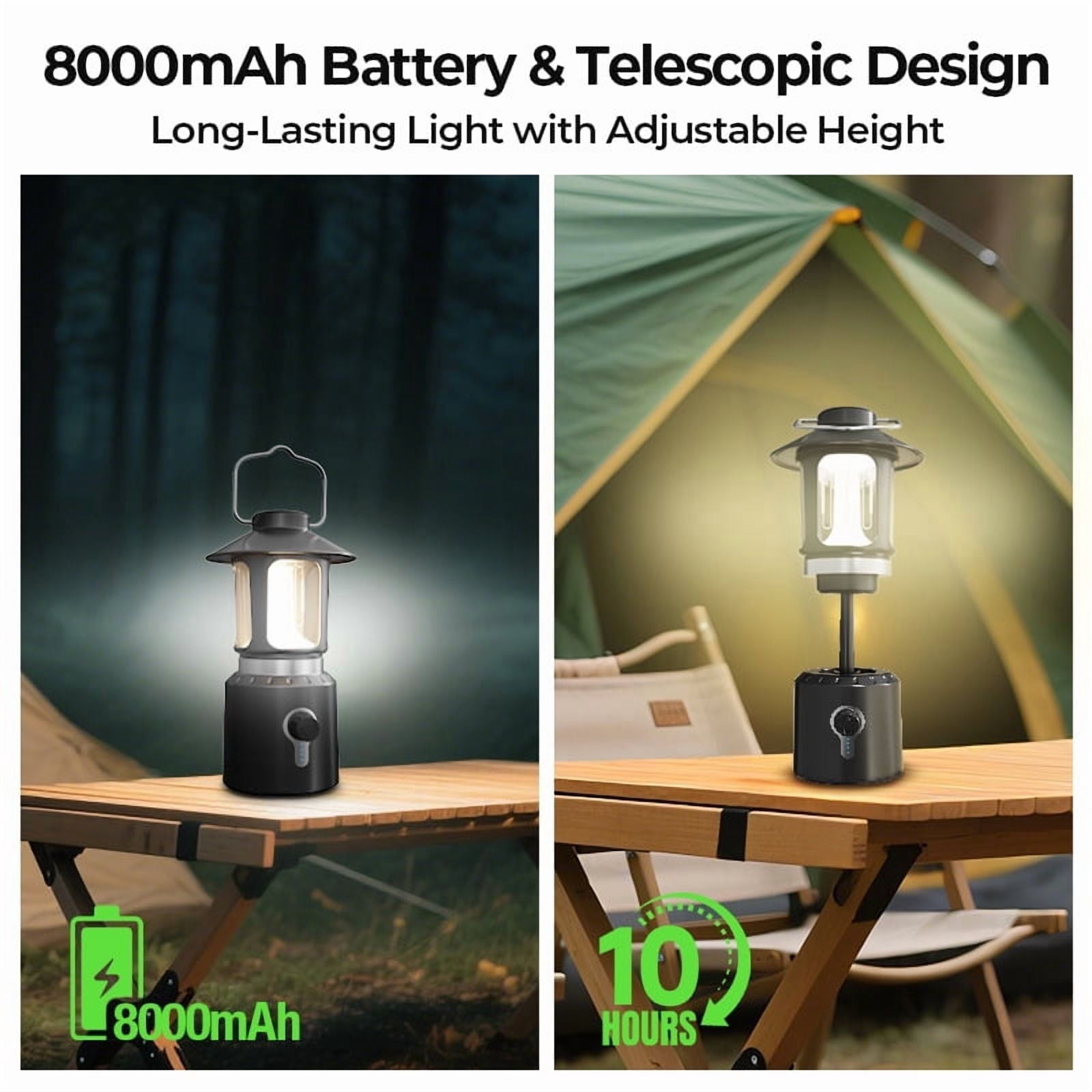 TOHETO LED Camping Light, Telescopic Hiking LED Light, 8000mAh Rechargeable Outdoor Camping Lantern, Waterproof Tent Light for Camping Garden Tent Hiking Climbing