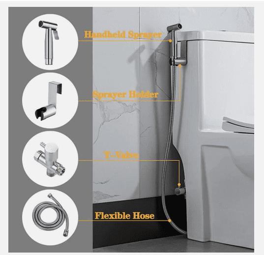 Stainless Steel Handheld Bidet Sprayer with Shattaf Adapter Hose, Toilet Spray Shower Head