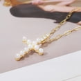 thumbnail image 3 of Women's Golden Tone Faux Pearls Sparkly Crystal Rhinestones Holy Cross Pendant Necklace, 3 of 6