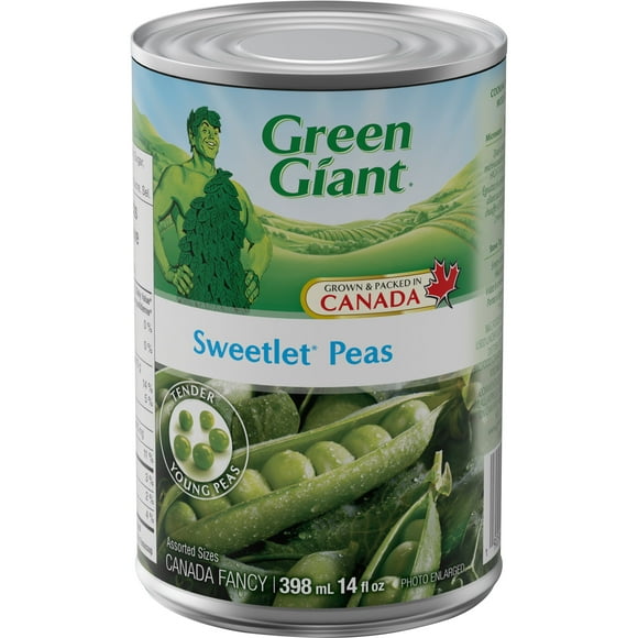 Green Giant Canned Sweetlet Peas, Grown and packed in Canada, 398 ml, 14 fl oz, G Giant Canned Sweetlet Peas. G