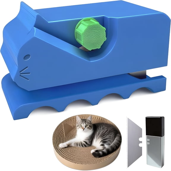 EXLEAF Cardboard Cutter for Cat Scratchers-Portable Cardboard Strip Cutter with 7 Replaceable Blades,Diy Cat Scratcher Tool(Blue)